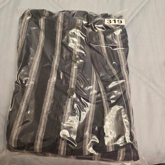 Abercrombie & Fitch Linen Blend Jumpsuit L Navy White Stripe Coastal Wide-leg - Picture 12 of 12